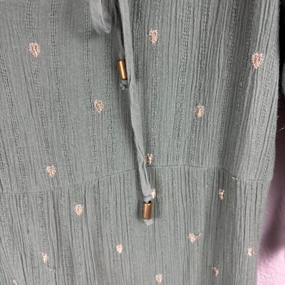 Aspiga Womens Green Metallic Embroidered Boho Peasant V-Neck Midi Dress Size M - Picture 4 of 9